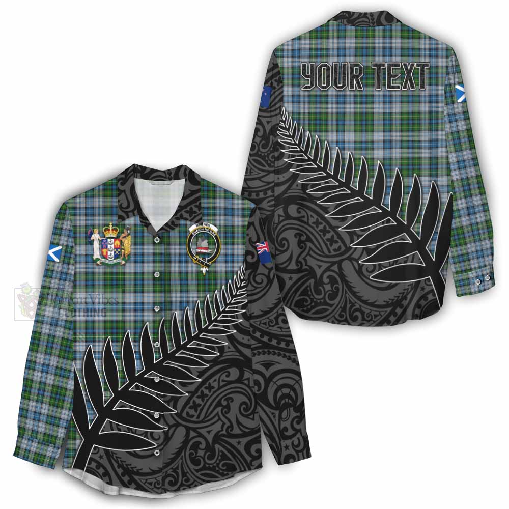 Tartan Vibes Clothing MacNeil (McNeil) Crest Tartan Women's Casual Shirt with New Zealand Silver Fern Half Style