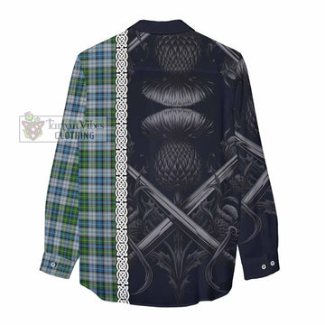 Tartan Vibes Clothing MacNeil (McNeil) Tartan Women's Casual Shirt with Family Crest Cross Sword Thistle Celtic Vibes