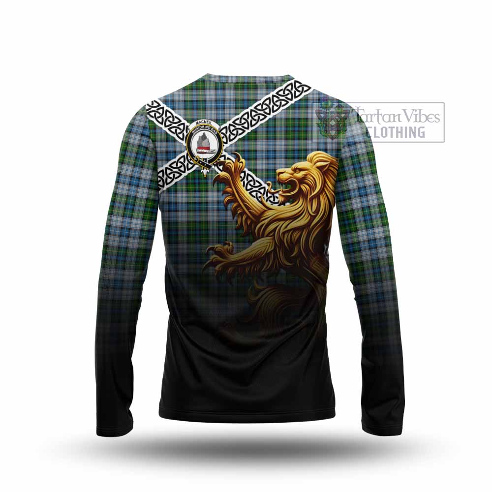 Tartan Vibes Clothing MacNeil (McNeil) Crest Tartan Long Sleeve T-Shirt with Golden Lion Emblem Celtic Style