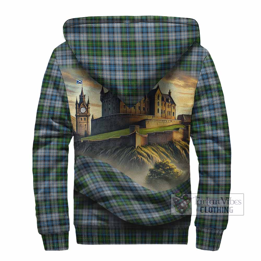 Tartan Vibes Clothing MacNeil (McNeil) Tartan Family Crest Sherpa Hoodie with Scottish Ancient Castle Style