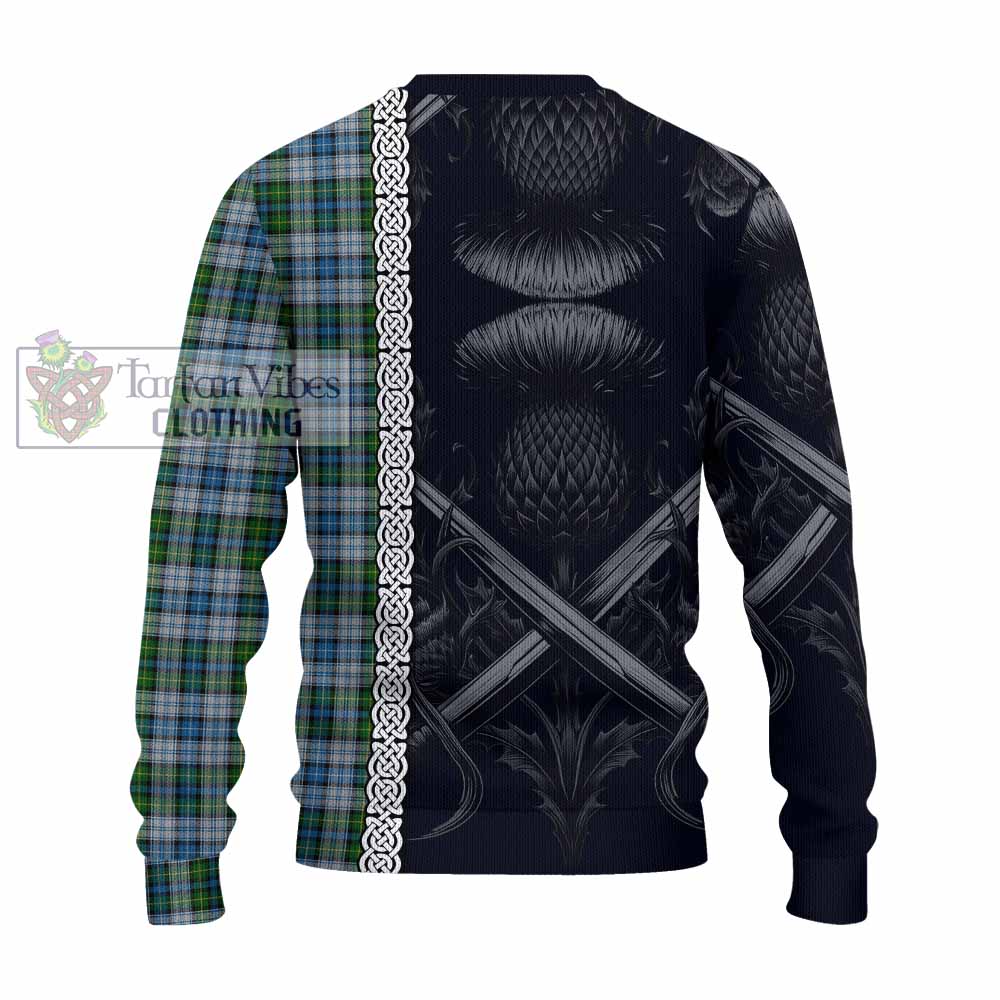 Tartan Vibes Clothing MacNeil (McNeil) Tartan Knitted Sweater with Family Crest Cross Sword Thistle Celtic Vibes
