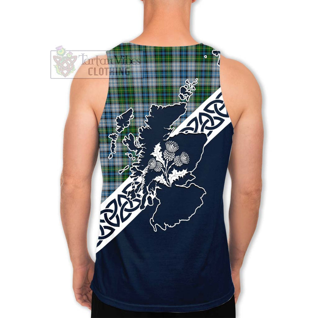 Tartan Vibes Clothing MacNeil (McNeil) Tartan Men's Tank Top Featuring Thistle and Scotland Map