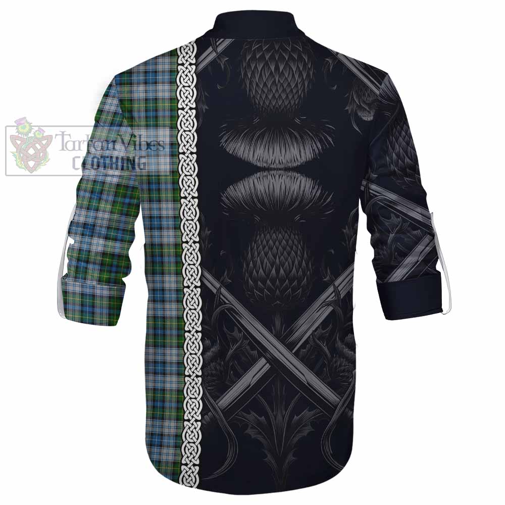Tartan Vibes Clothing MacNeil (McNeil) Tartan Ghillie Kilt Shirt with Family Crest Cross Sword Thistle Celtic Vibes