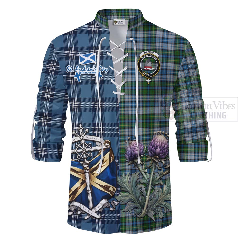 Tartan Vibes Clothing MacNeil (McNeil) Tartan Ghillie Kilt Shirt Happy St. Andrew's Day Half Tartan Style
