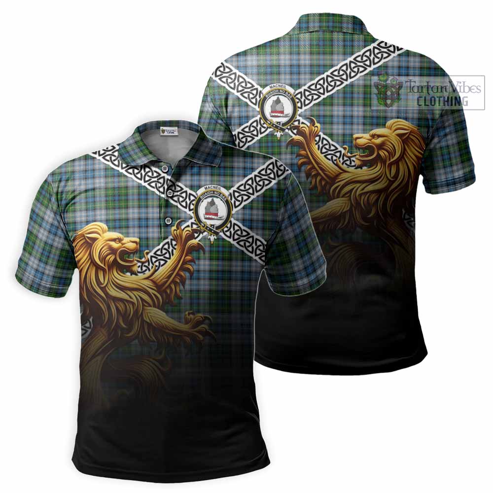 Tartan Vibes Clothing MacNeil (McNeil) Crest Tartan Polo Shirt with Golden Lion Emblem Celtic Style