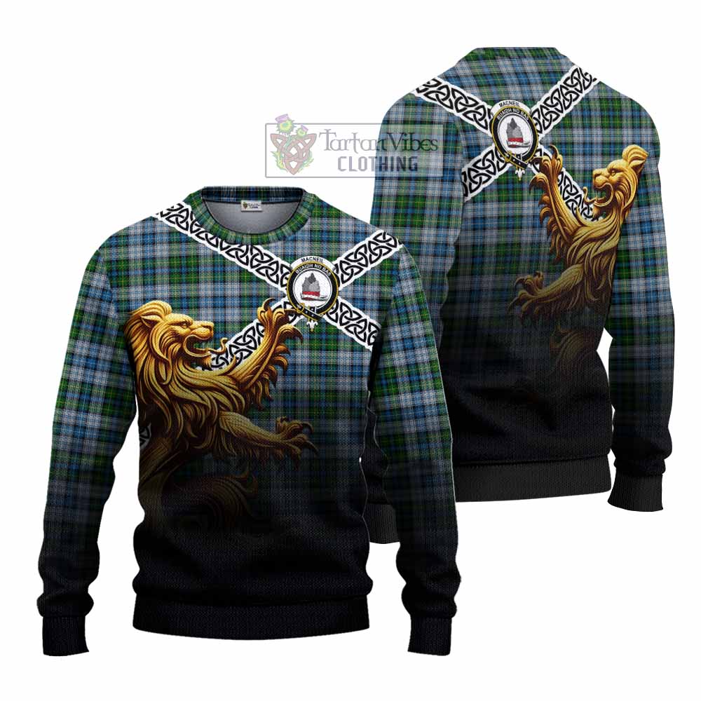Tartan Vibes Clothing MacNeil (McNeil) Crest Tartan Knitted Sweater with Golden Lion Emblem Celtic Style