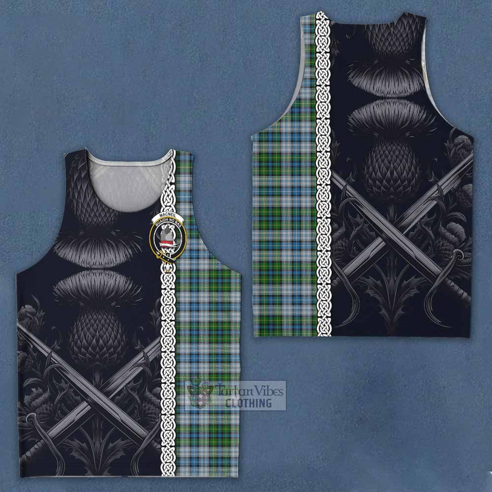 Tartan Vibes Clothing MacNeil (McNeil) Tartan Men's Tank Top with Family Crest Cross Sword Thistle Celtic Vibes