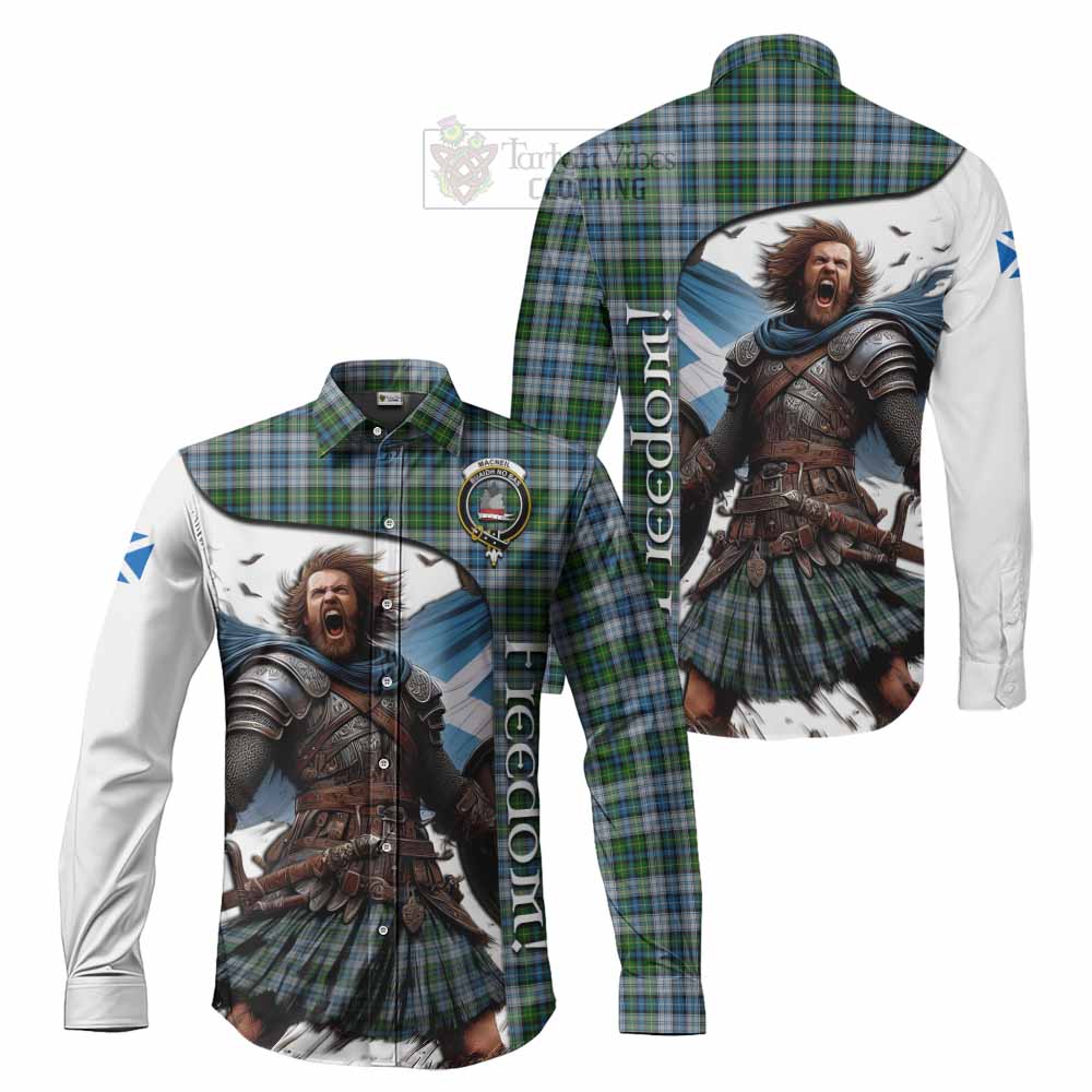 Tartan Vibes Clothing MacNeil (McNeil) Crest Tartan Long Sleeve Button Shirt Inspired by the Freedom of Scottish Warrior