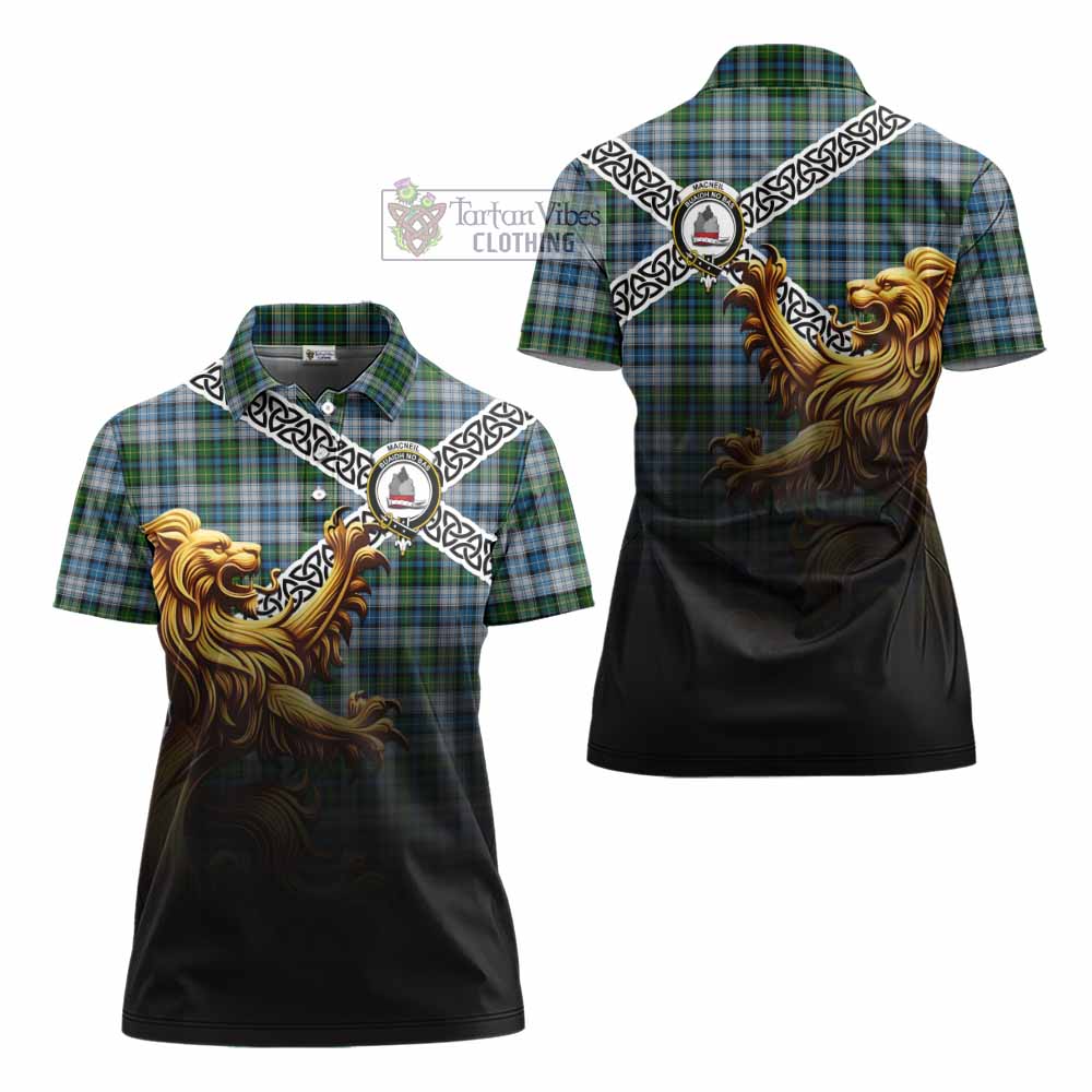 Tartan Vibes Clothing MacNeil (McNeil) Crest Tartan Women's Polo Shirt with Golden Lion Emblem Celtic Style