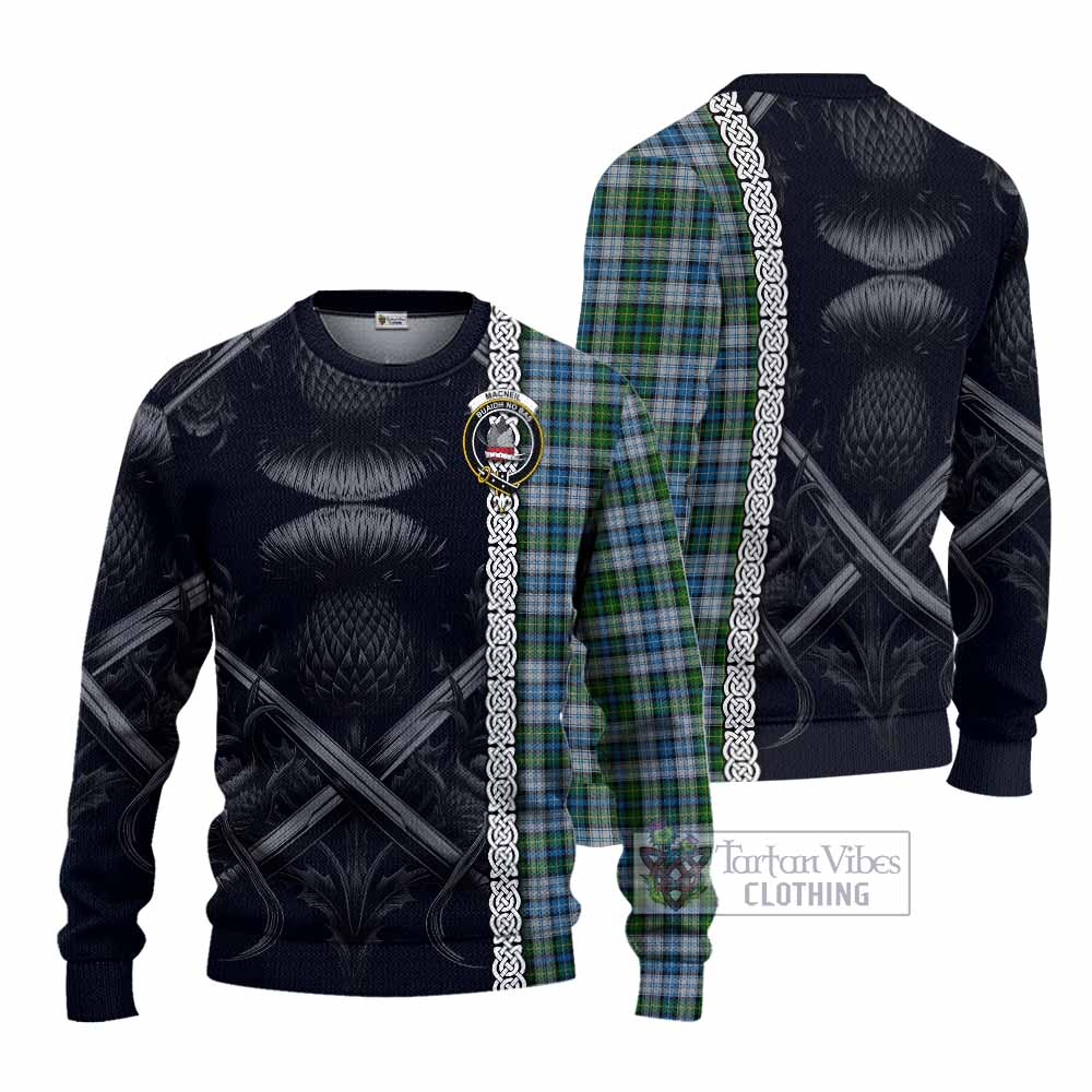 Tartan Vibes Clothing MacNeil (McNeil) Tartan Knitted Sweater with Family Crest Cross Sword Thistle Celtic Vibes