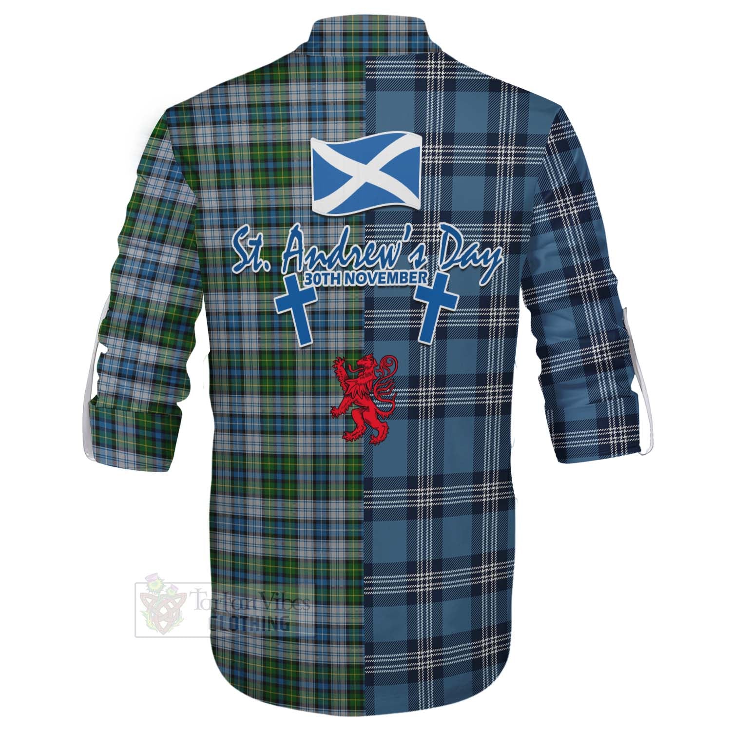 Tartan Vibes Clothing MacNeil (McNeil) Tartan Ghillie Kilt Shirt Happy St. Andrew's Day Half Tartan Style