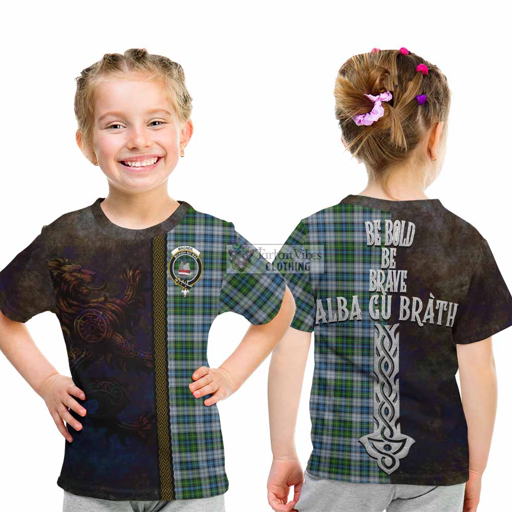 Tartan Vibes Clothing MacNeil (McNeil) Tartan Family Crest Kid T-Shirt Alba Gu Brath Be Brave Lion Ancient Style