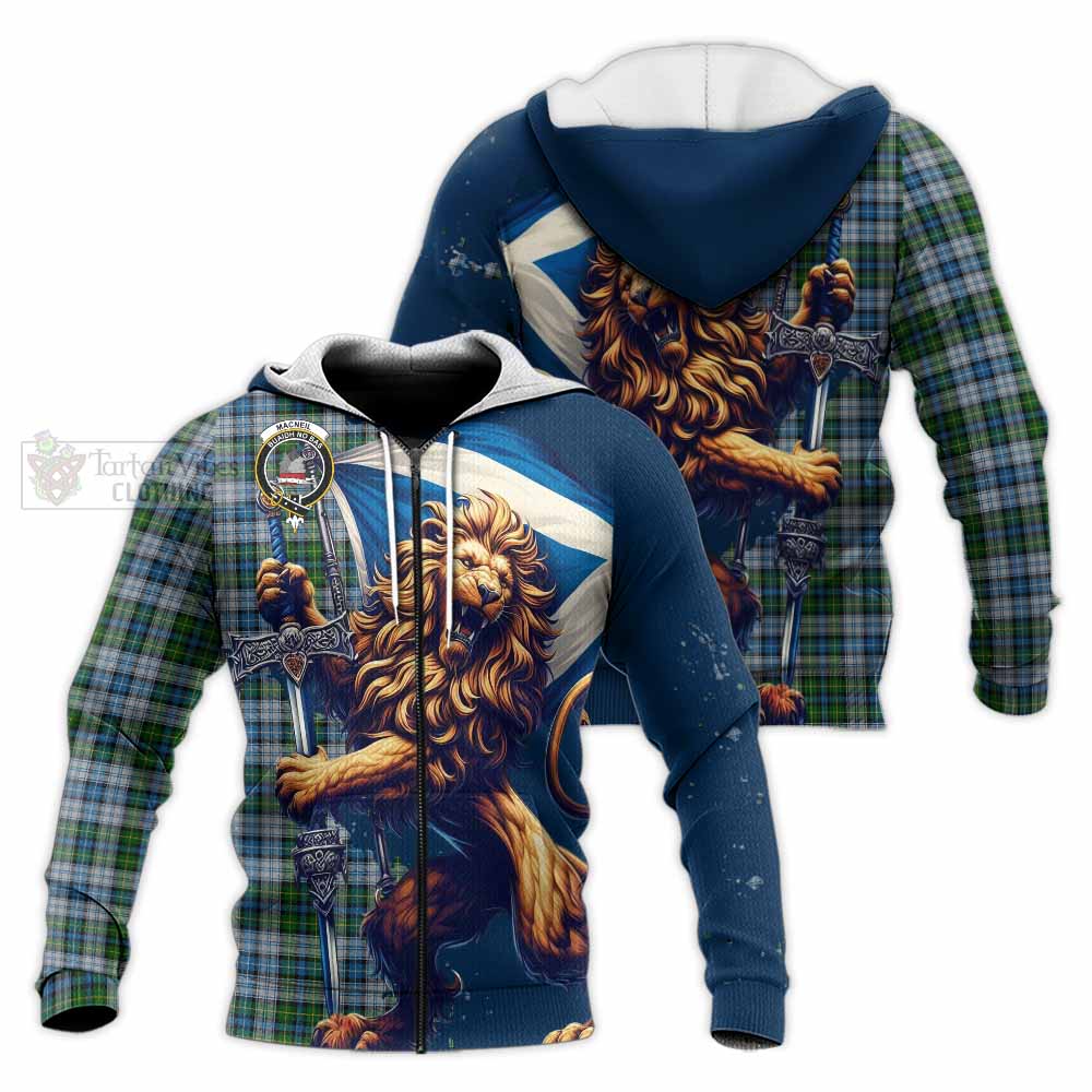 Tartan Vibes Clothing MacNeil (McNeil) Tartan Family Crest Knitted Hoodie with Scottish Majestic Lion