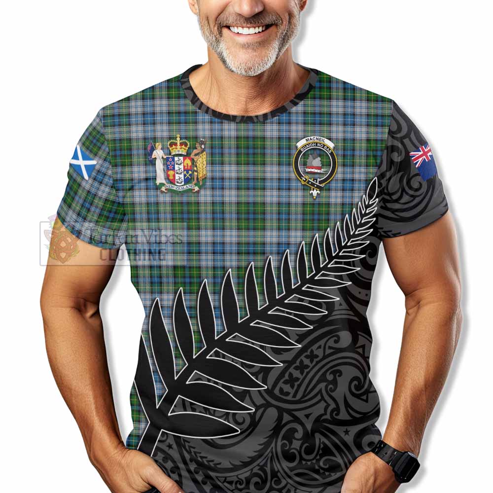 Tartan Vibes Clothing MacNeil (McNeil) Crest Tartan T-Shirt with New Zealand Silver Fern Half Style