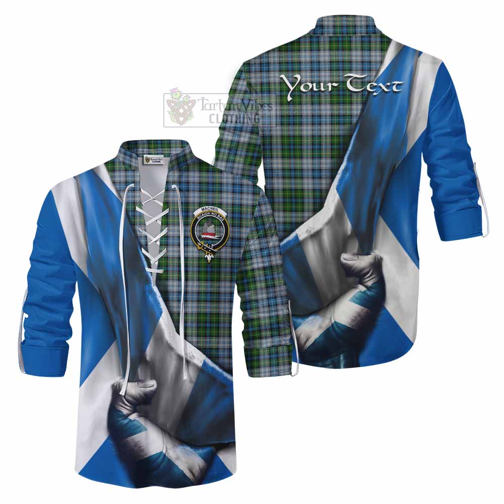 Tartan Vibes Clothing MacNeil (McNeil) Tartan Ghillie Kilt Shirt with Family Crest Scotland Patriotic Style