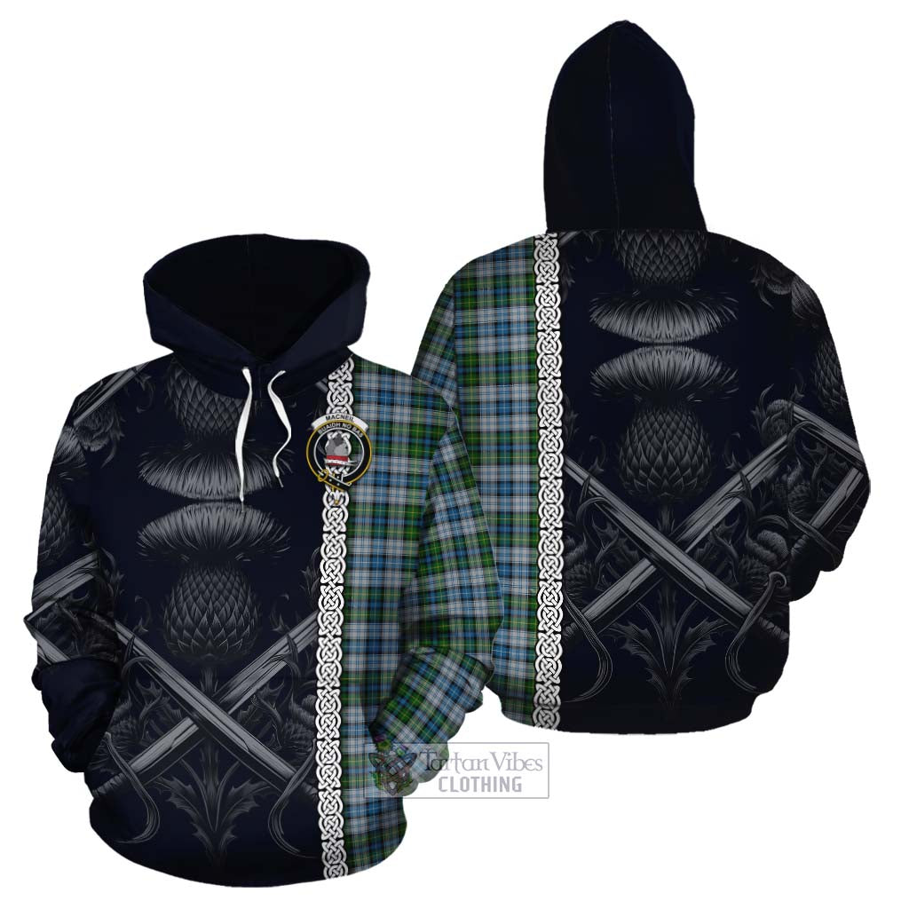 Tartan Vibes Clothing MacNeil (McNeil) Tartan Cotton Hoodie with Family Crest Cross Sword Thistle Celtic Vibes