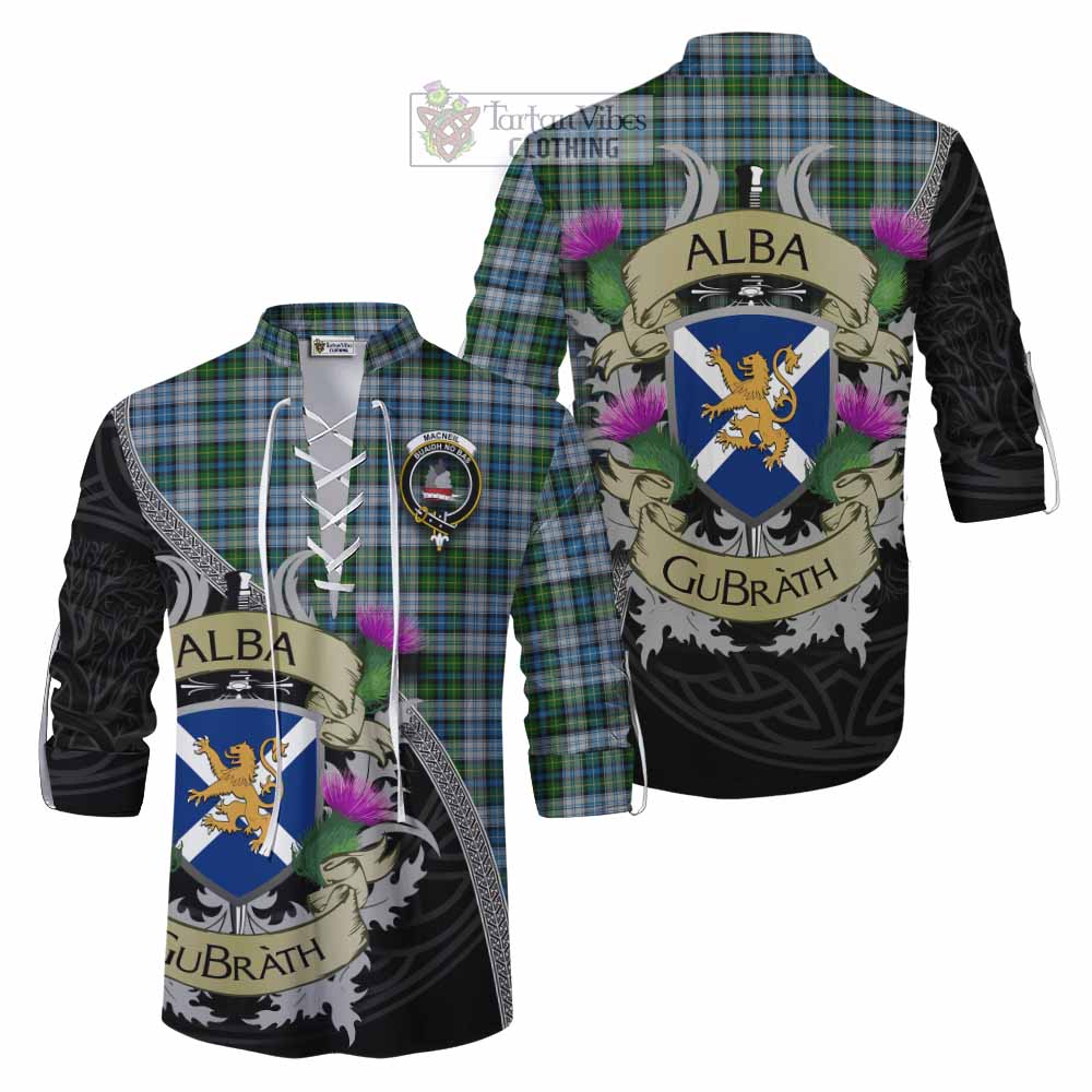 Tartan Vibes Clothing MacNeil (McNeil) Tartan Family Crest Ghillie Kilt Shirt Lion Rampant Royal Thistle Shield Celtic Inspired