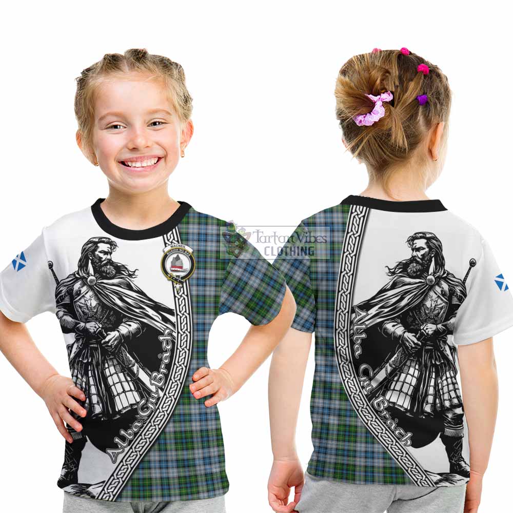 MacNeil (McNeil) Tartan Clan Crest Kid T-Shirt with Highlander Warrior Celtic Style