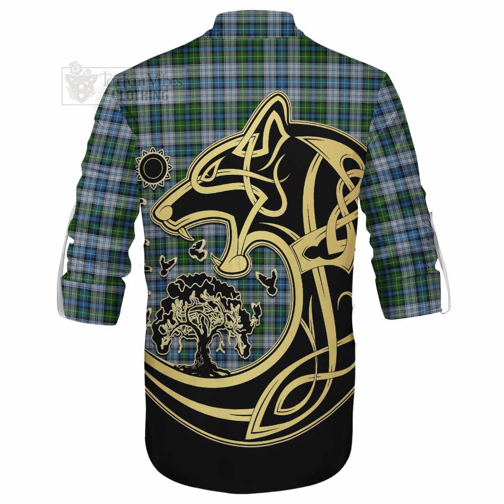 Tartan Vibes Clothing MacNeil (McNeil) Tartan Ghillie Kilt Shirt with Family Crest Celtic Wolf Style