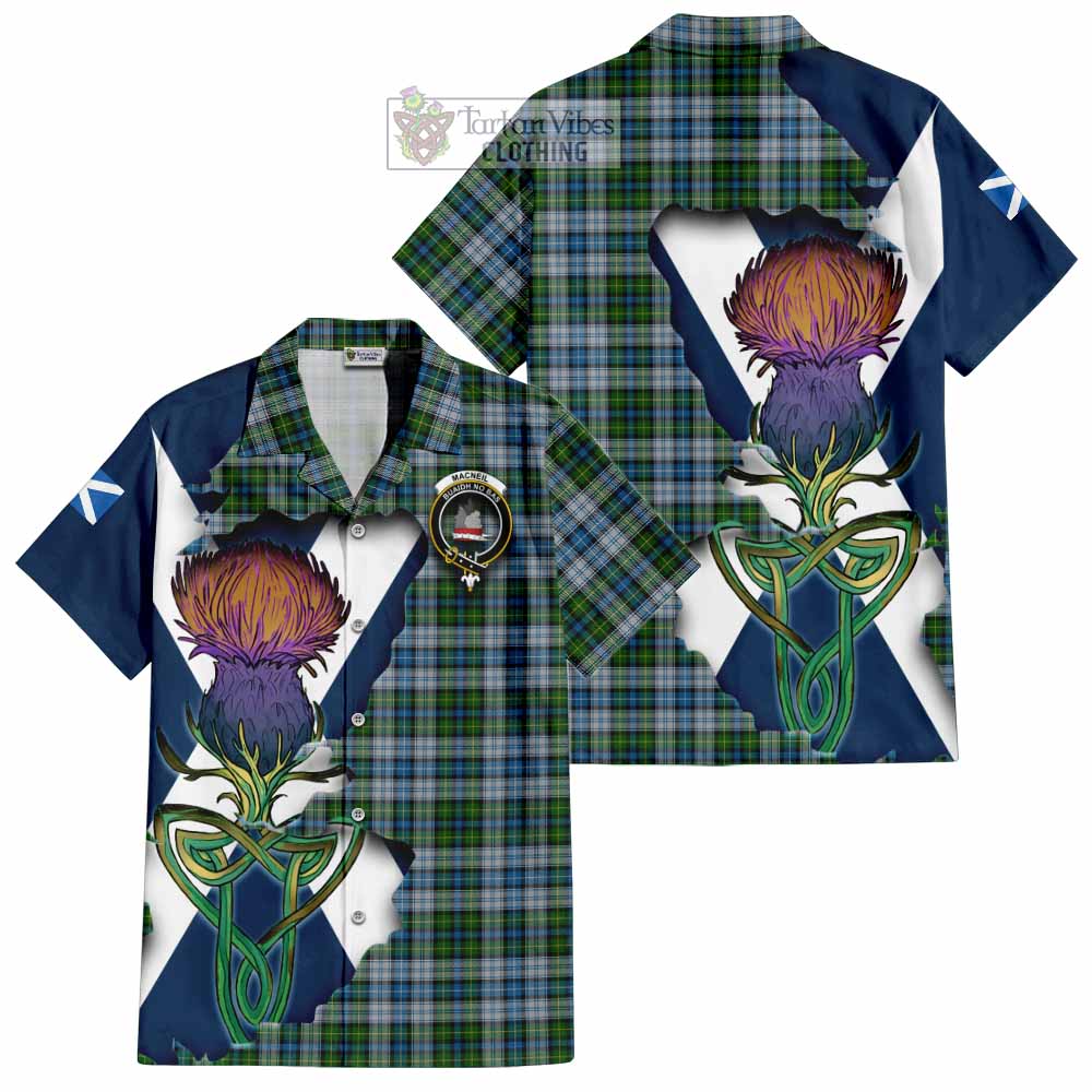 Tartan Vibes Clothing MacNeil (McNeil) Tartan Family Crest Short Sleeve Button Shirt Scottish Thistle Celtic Inspired