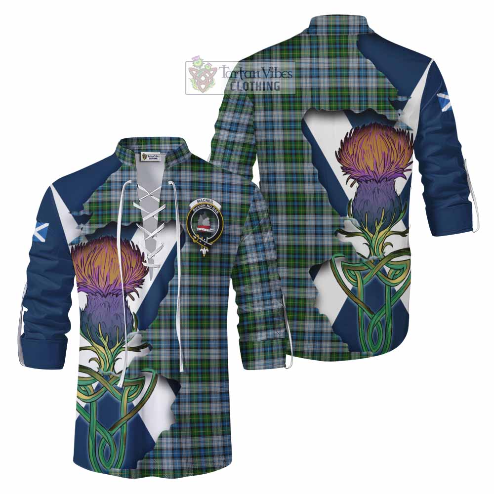 Tartan Vibes Clothing MacNeil (McNeil) Tartan Family Crest Ghillie Kilt Shirt Scottish Thistle Celtic Inspired