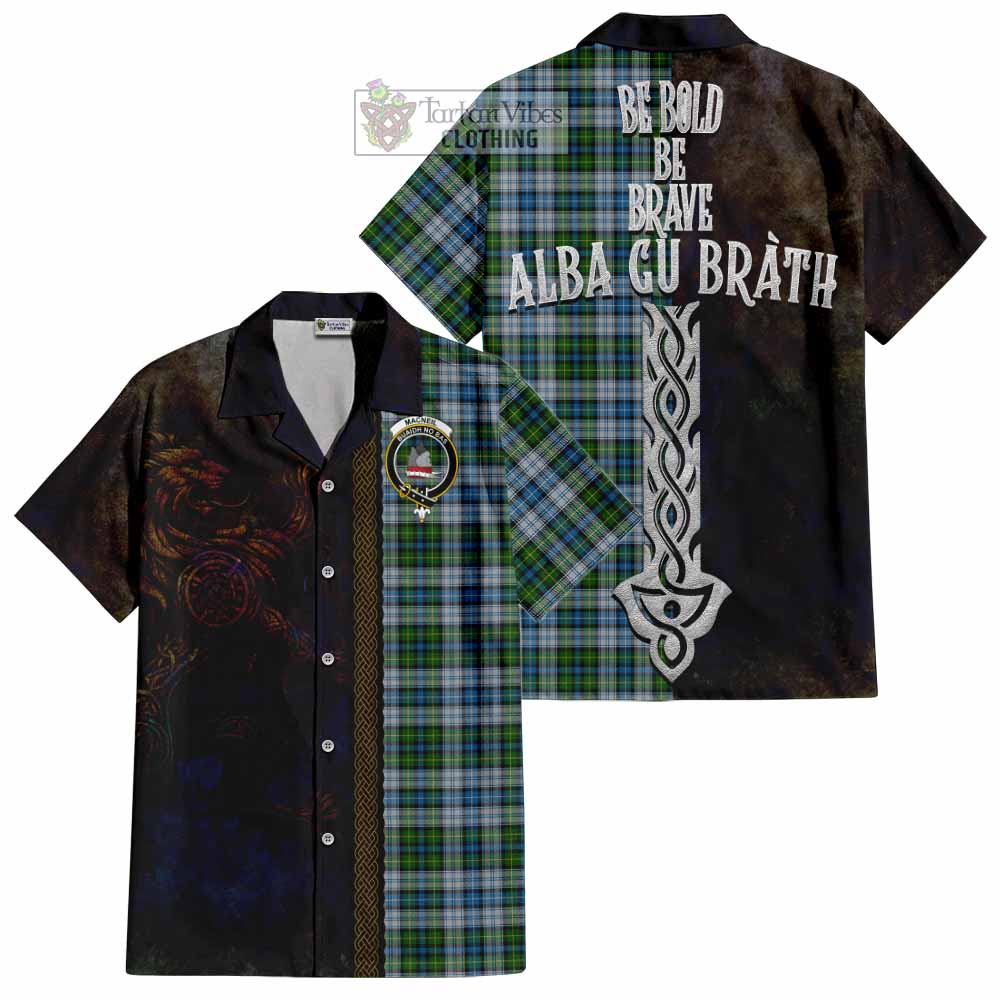 Tartan Vibes Clothing MacNeil (McNeil) Tartan Family Crest Short Sleeve Button Shirt Alba Gu Brath Be Brave Lion Ancient Style