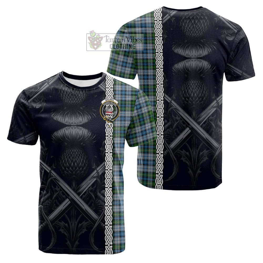 Tartan Vibes Clothing MacNeil (McNeil) Tartan Cotton T-shirt with Family Crest Cross Sword Thistle Celtic Vibes