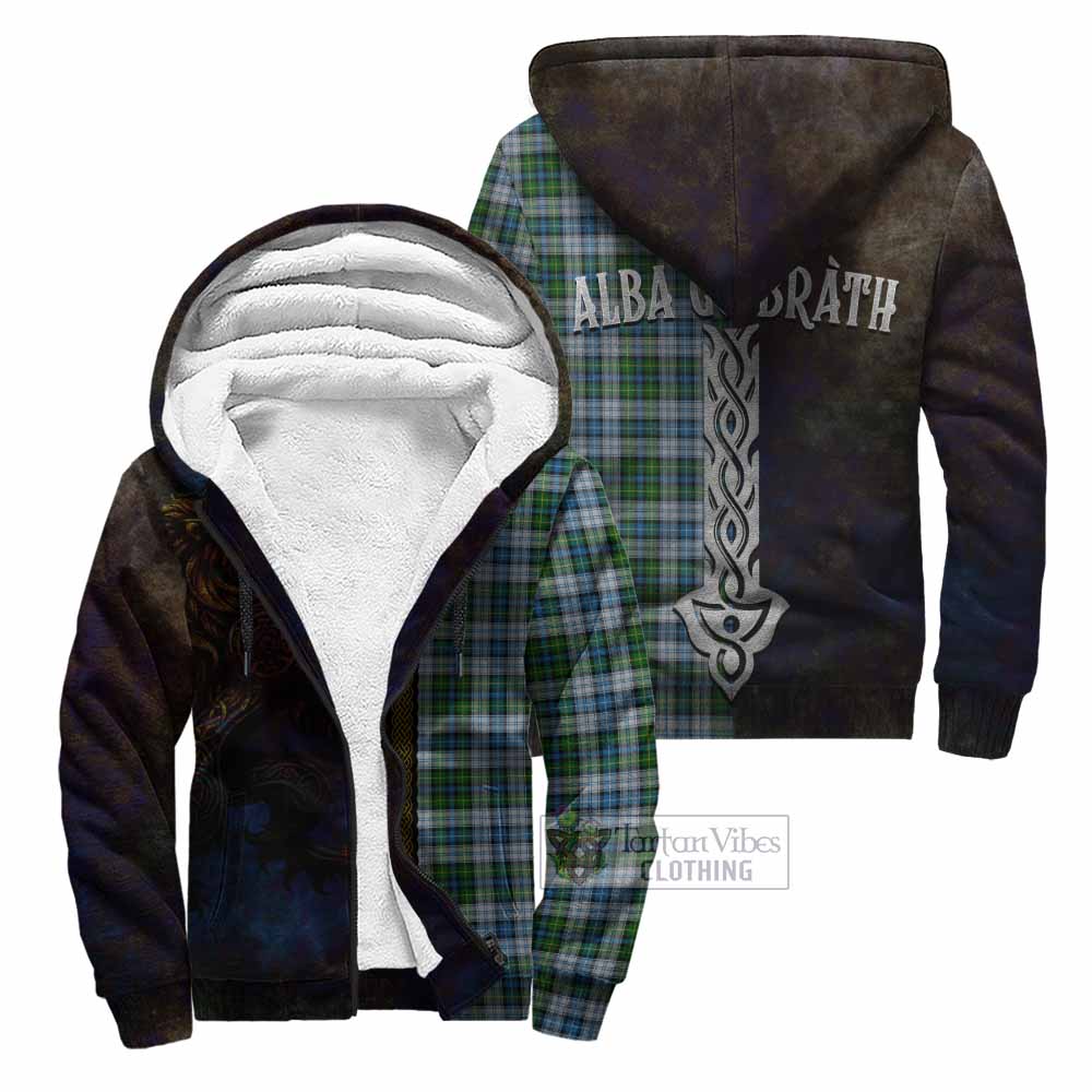 Tartan Vibes Clothing MacNeil (McNeil) Tartan Family Crest Sherpa Hoodie Alba Gu Brath Be Brave Lion Ancient Style