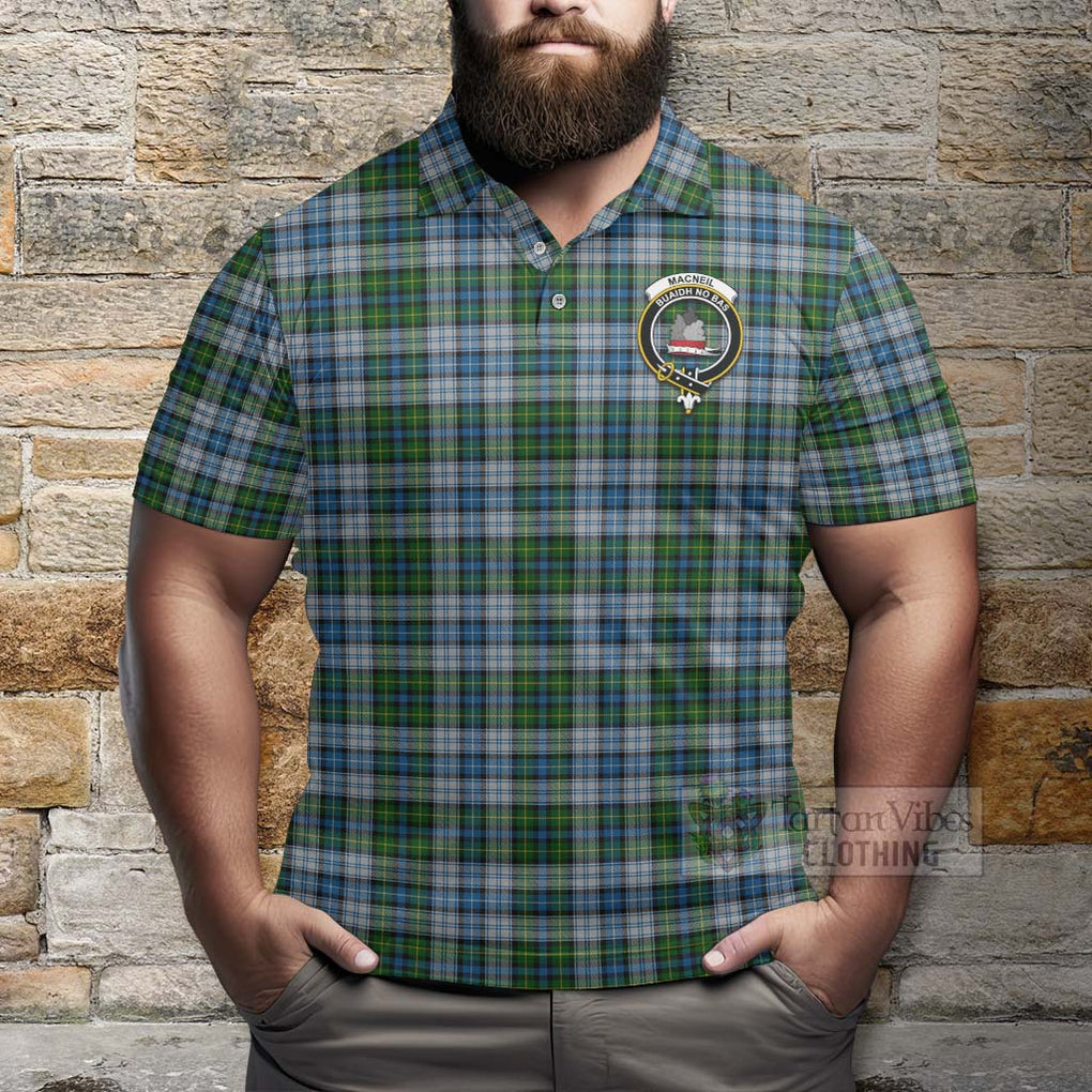 Tartan Vibes Clothing MacNeil (McNeil) Tartan Polo Shirt with Family Crest and Bearded Skull Holding Bottles of Whiskey