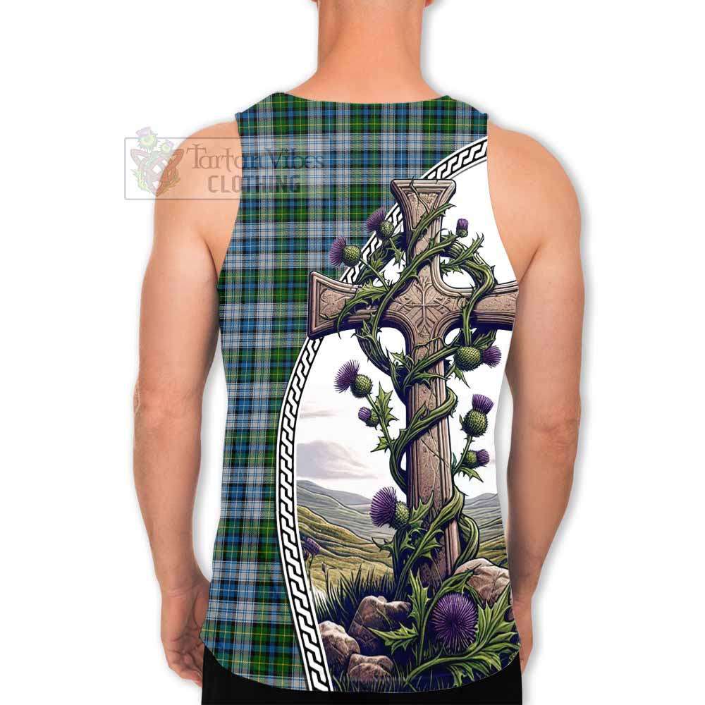 Tartan Vibes Clothing MacNeil (McNeil) Tartan Men's Tank Top with Family Crest and St. Andrew's Cross Accented by Thistle Vines