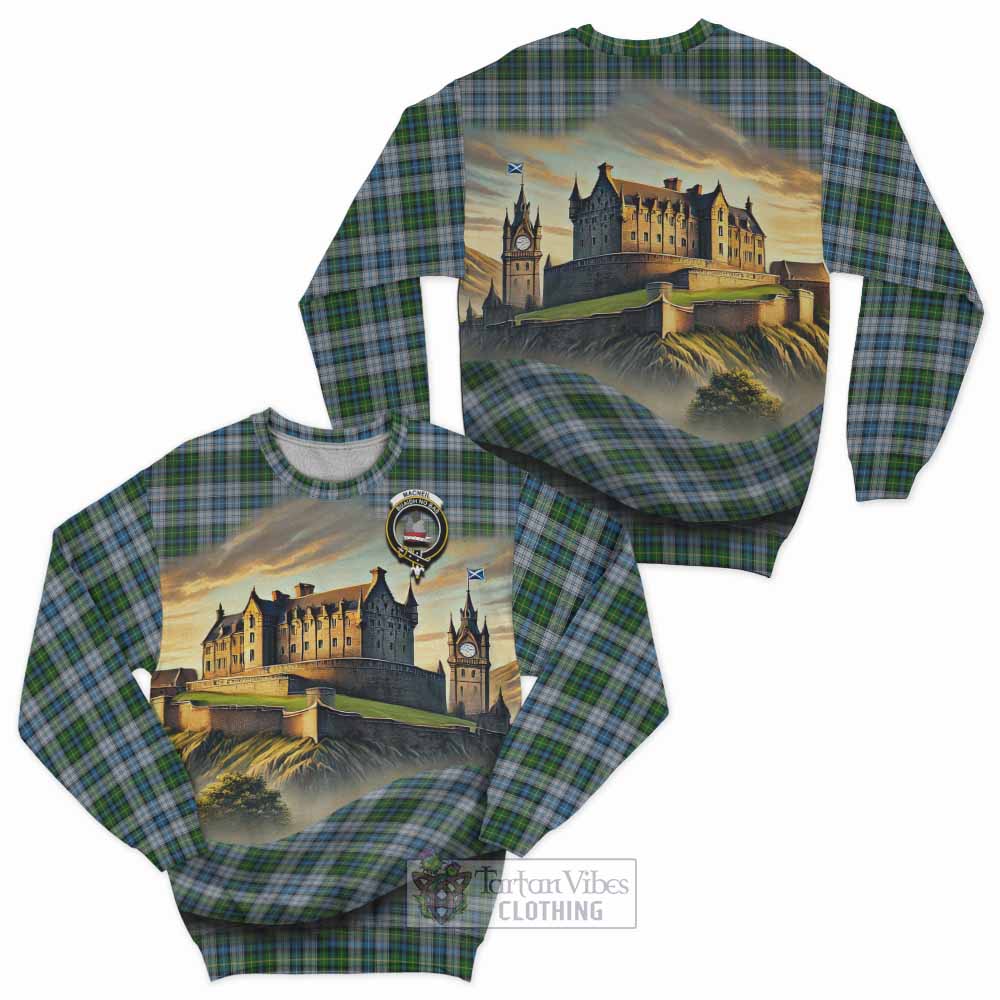 Tartan Vibes Clothing MacNeil (McNeil) Tartan Family Crest Sweatshirt with Scottish Ancient Castle Style