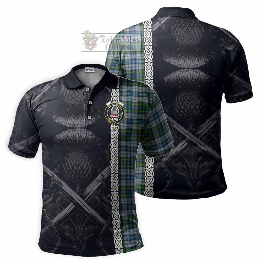 Tartan Vibes Clothing MacNeil (McNeil) Tartan Polo Shirt with Family Crest Cross Sword Thistle Celtic Vibes
