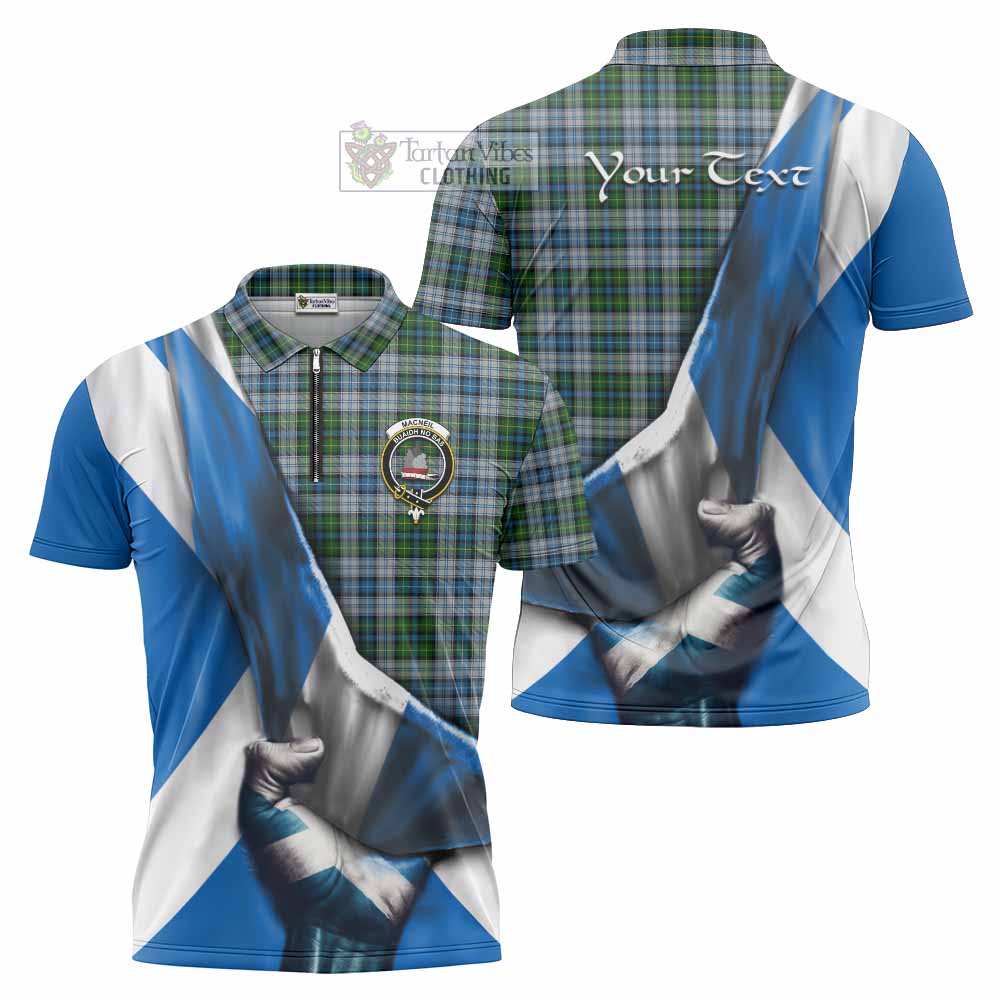 Tartan Vibes Clothing MacNeil (McNeil) Tartan Zipper Polo Shirt with Family Crest Scotland Patriotic Style