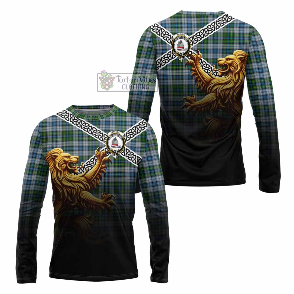 Tartan Vibes Clothing MacNeil (McNeil) Crest Tartan Long Sleeve T-Shirt with Golden Lion Emblem Celtic Style