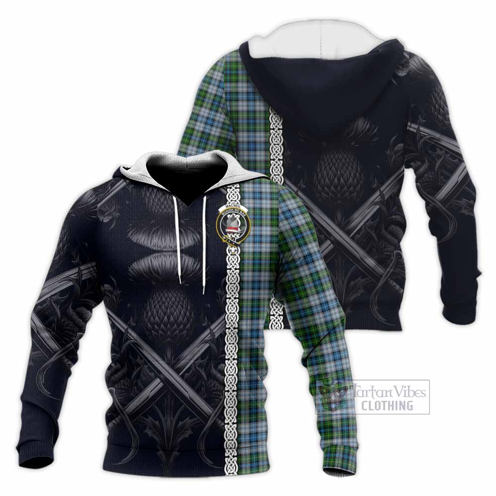 Tartan Vibes Clothing MacNeil (McNeil) Tartan Knitted Hoodie with Family Crest Cross Sword Thistle Celtic Vibes