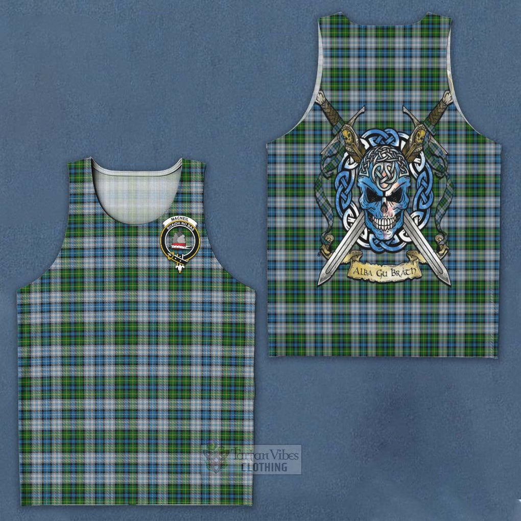 Tartan Vibes Clothing MacNeil (McNeil) Tartan Men's Tank Top with Family Crest Celtic Skull Style
