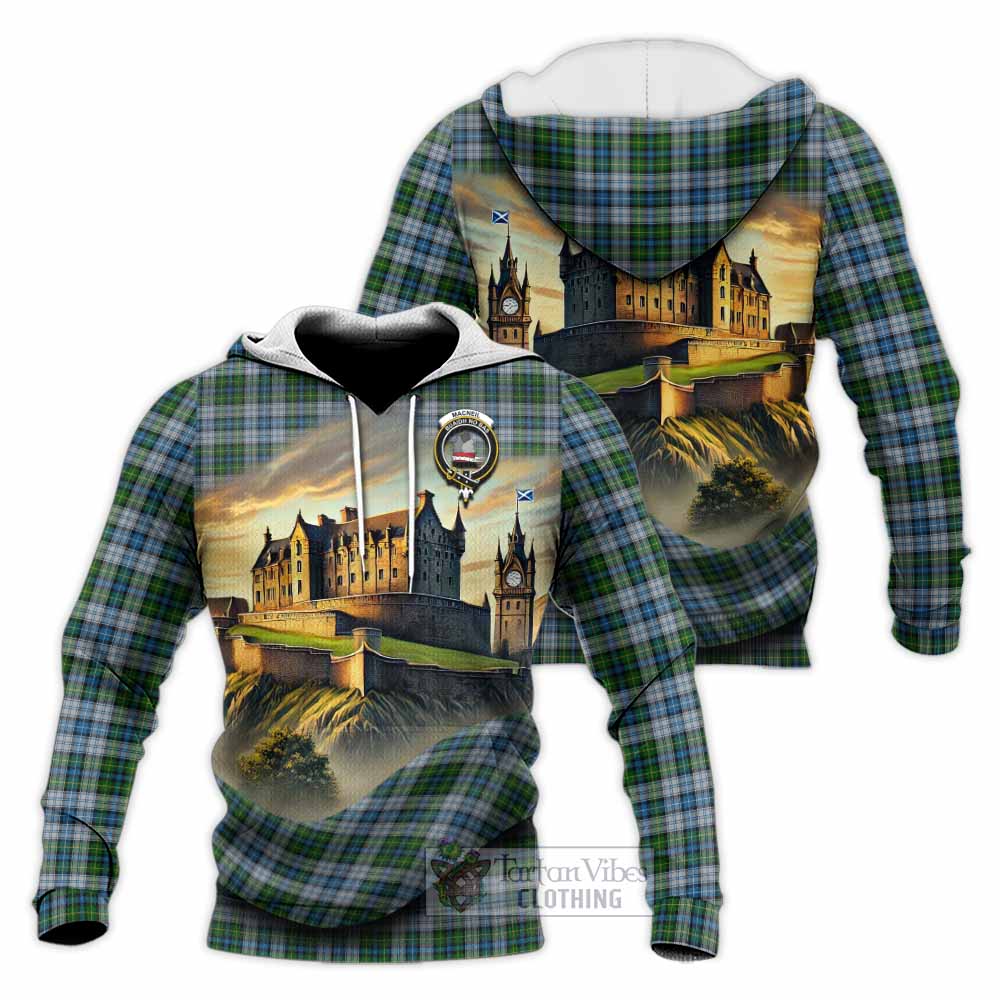 Tartan Vibes Clothing MacNeil (McNeil) Tartan Family Crest Knitted Hoodie with Scottish Ancient Castle Style