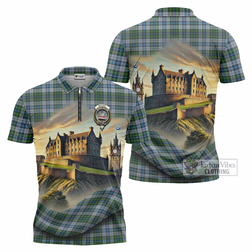 Tartan Vibes Clothing MacNeil (McNeil) Tartan Family Crest Zipper Polo Shirt with Scottish Ancient Castle Stype