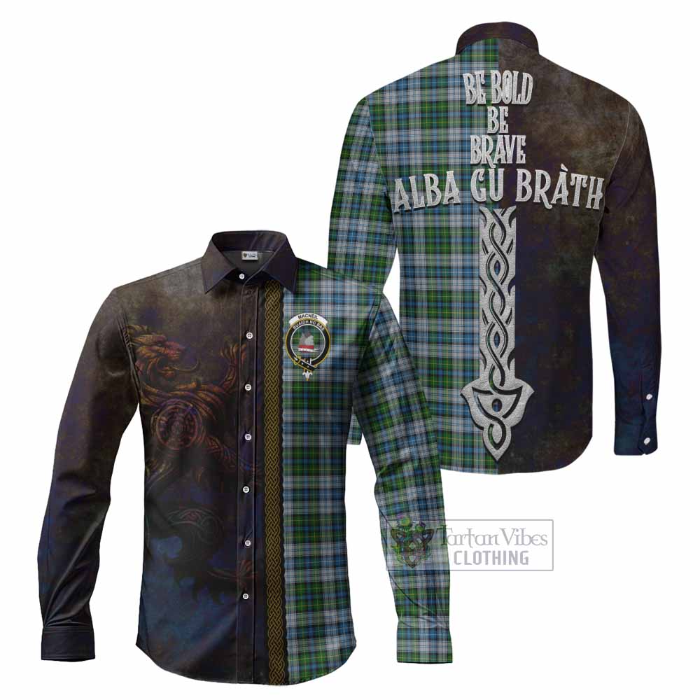 Tartan Vibes Clothing MacNeil (McNeil) Tartan Family Crest Long Sleeve Button Shirt Alba Gu Brath Be Brave Lion Ancient Style