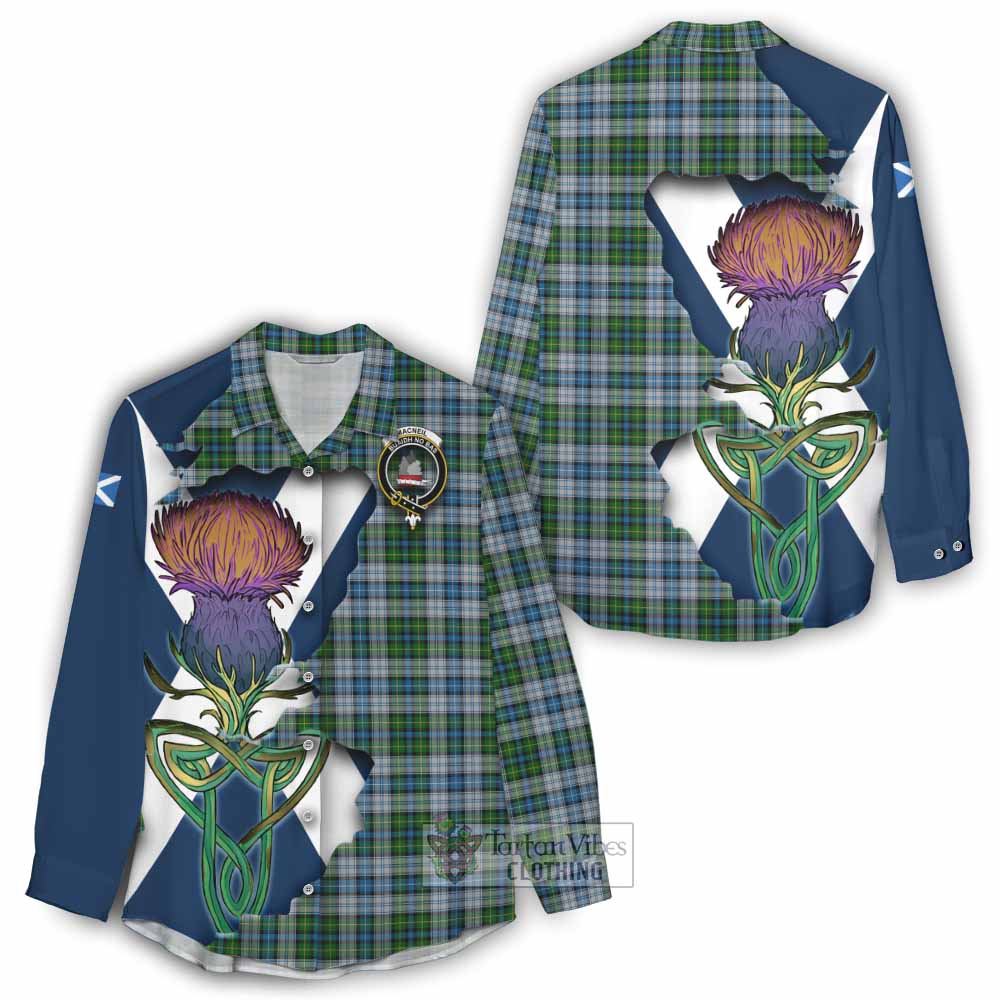 Tartan Vibes Clothing MacNeil (McNeil) Tartan Family Crest Women's Casual Shirt Scottish Thistle Celtic Inspired