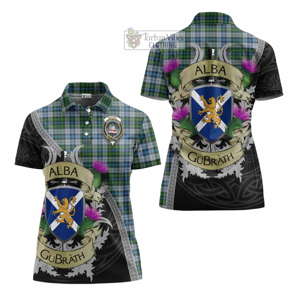 Tartan Vibes Clothing MacNeil (McNeil) Tartan Family Crest Women's Polo Shirt Lion Rampant Royal Thistle Shield Celtic Inspired