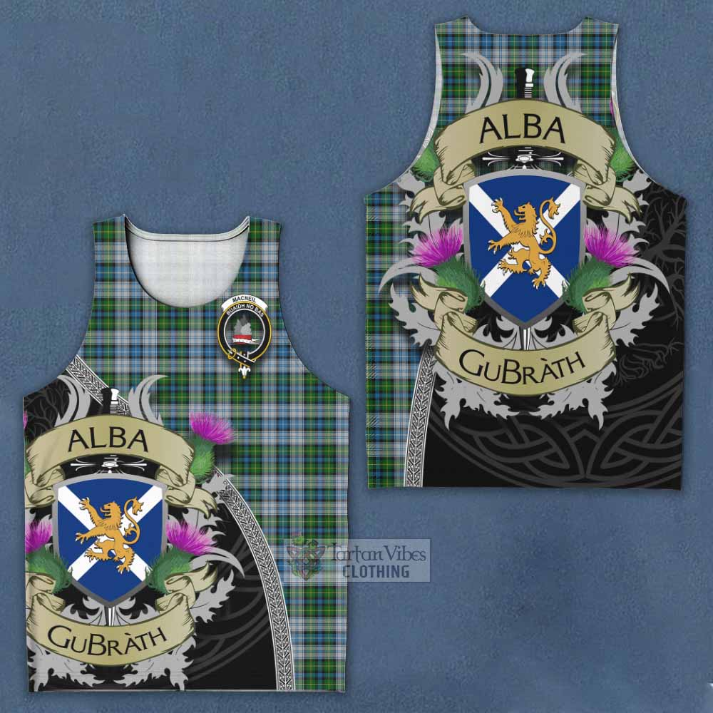 Tartan Vibes Clothing MacNeil (McNeil) Tartan Family Crest Men's Tank Top Lion Rampant Royal Thistle Shield Celtic Inspired