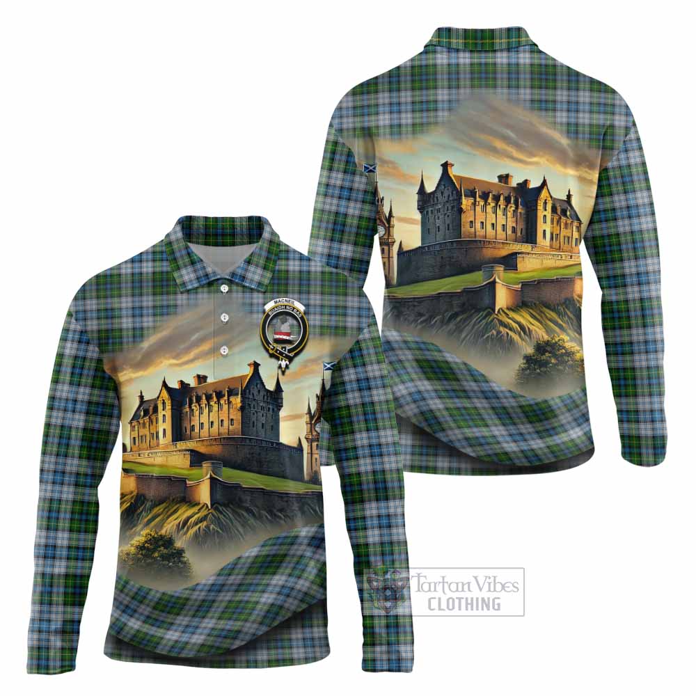 Tartan Vibes Clothing MacNeil (McNeil) Tartan Family Crest Long Sleeve Polo Shirt with Scottish Ancient Castle Style