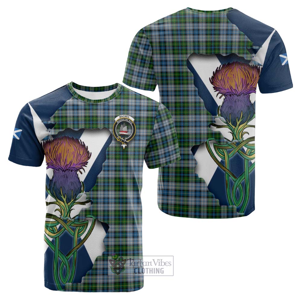 Tartan Vibes Clothing MacNeil (McNeil) Tartan Family Crest Cotton T-shirt Scottish Thistle Celtic Inspired