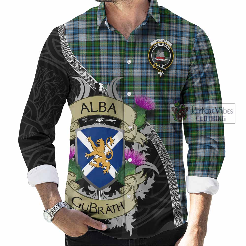 Tartan Vibes Clothing MacNeil (McNeil) Tartan Family Crest Long Sleeve Button Shirt Lion Rampant Royal Thistle Shield Celtic Inspired