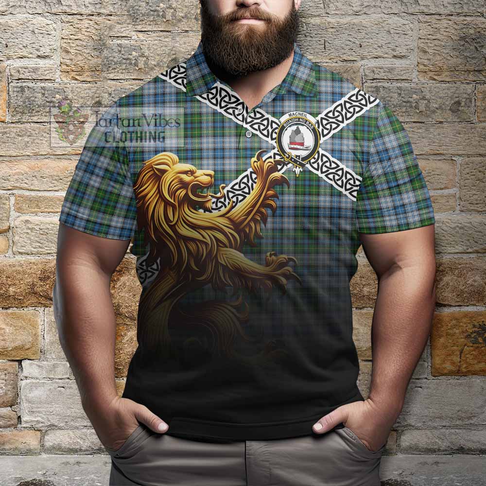 Tartan Vibes Clothing MacNeil (McNeil) Crest Tartan Polo Shirt with Golden Lion Emblem Celtic Style