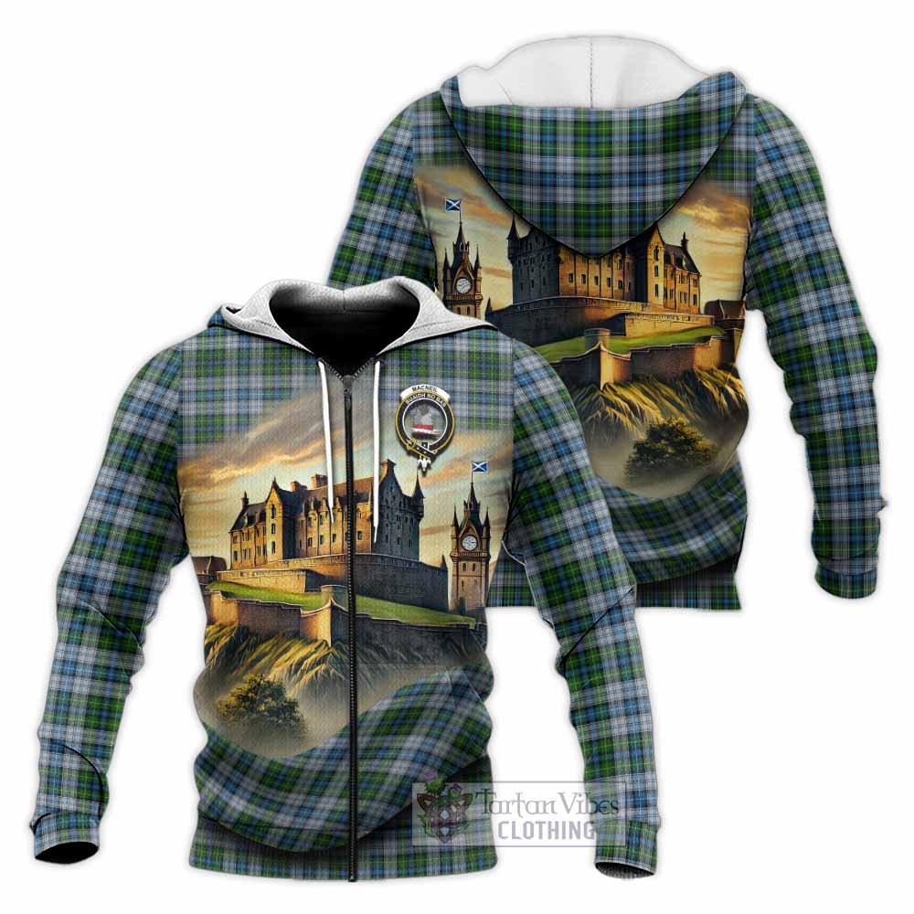 Tartan Vibes Clothing MacNeil (McNeil) Tartan Family Crest Knitted Hoodie with Scottish Ancient Castle Style