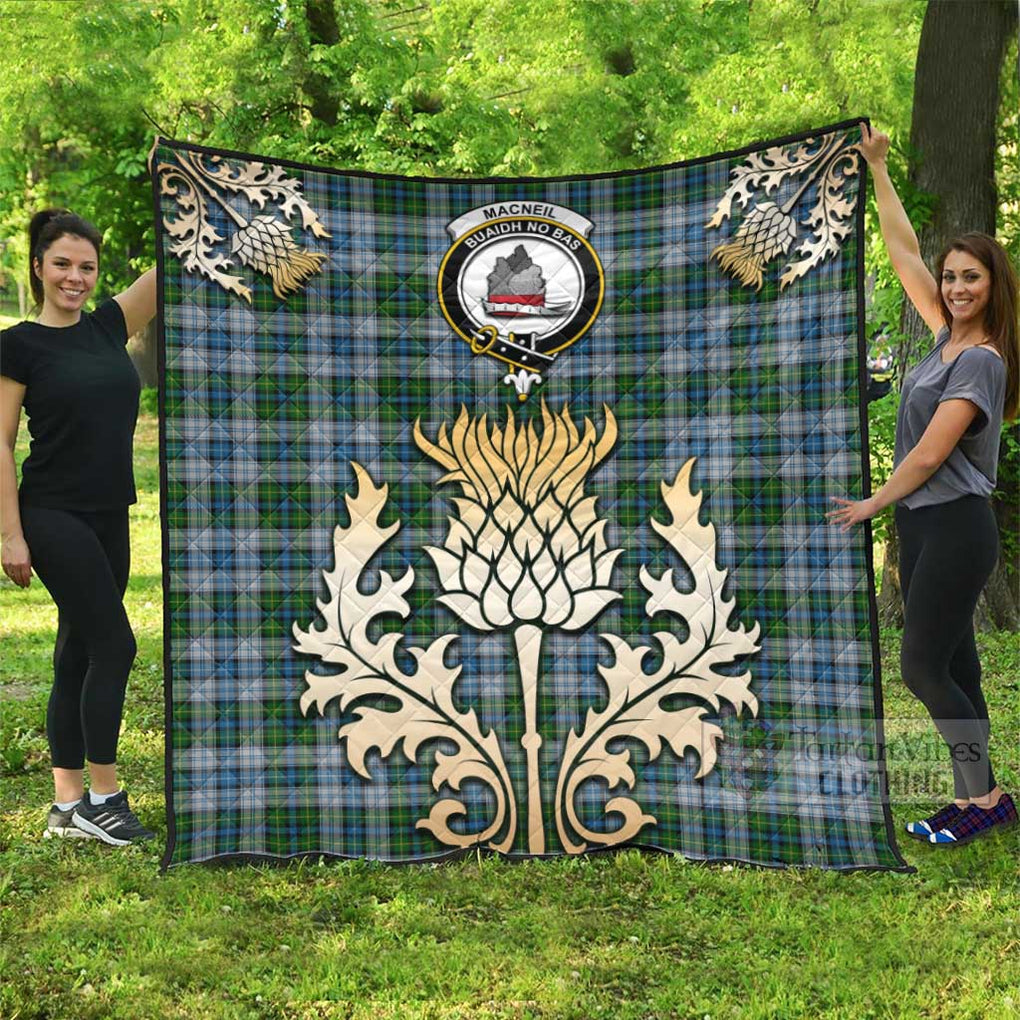 Tartan Vibes Clothing MacNeil (McNeil) Tartan Quilt with Family Crest and Golden Thistle Style