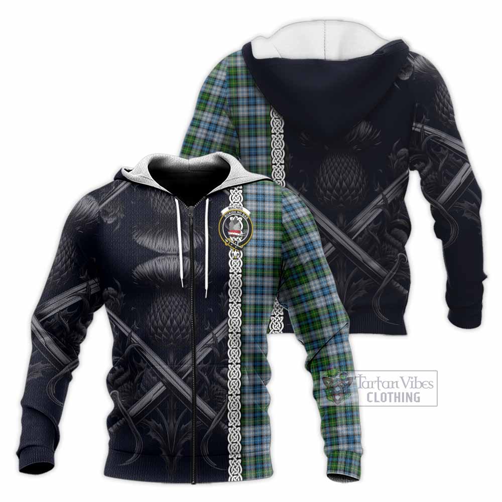 Tartan Vibes Clothing MacNeil (McNeil) Tartan Knitted Hoodie with Family Crest Cross Sword Thistle Celtic Vibes