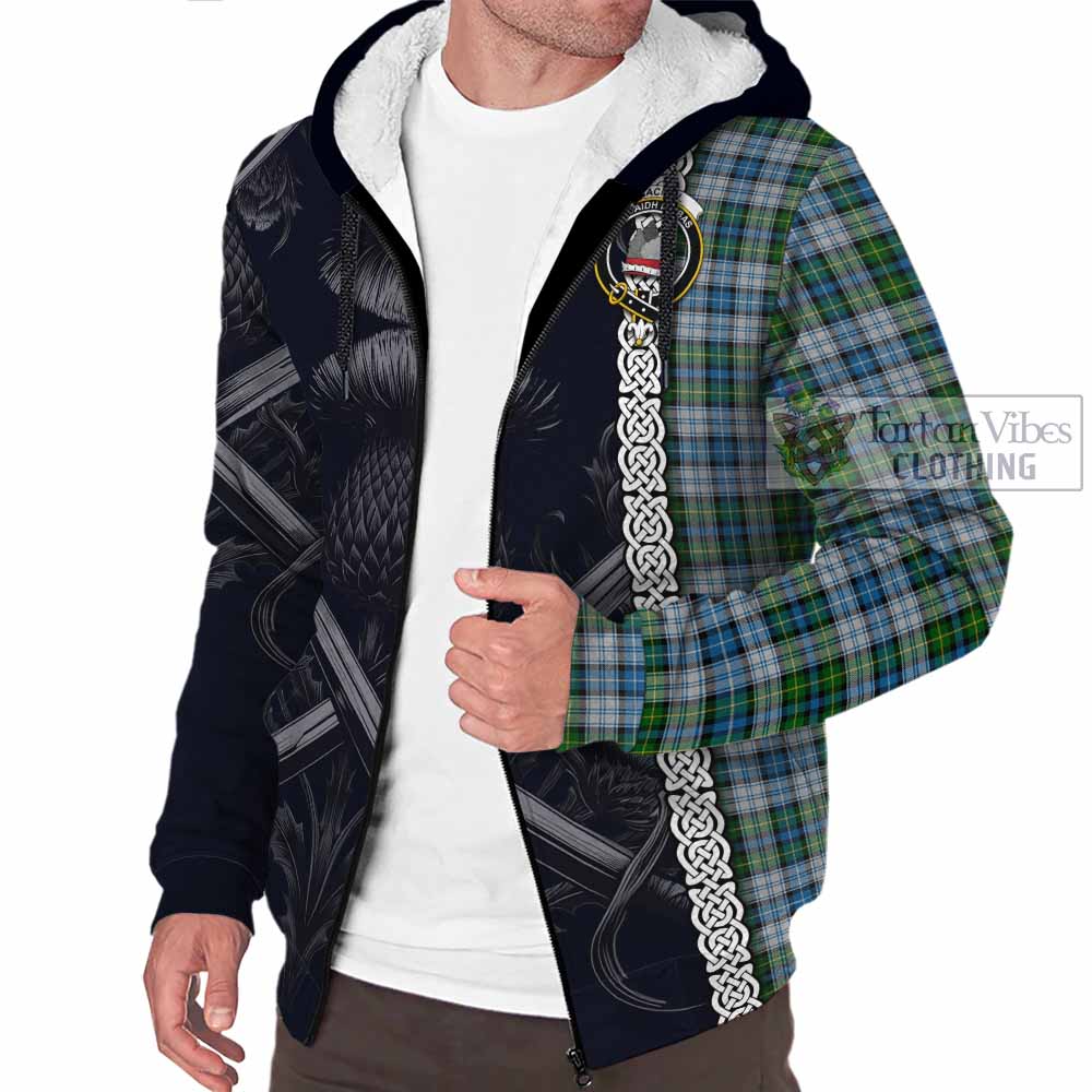 Tartan Vibes Clothing MacNeil (McNeil) Tartan Sherpa Hoodie with Family Crest Cross Sword Thistle Celtic Vibes
